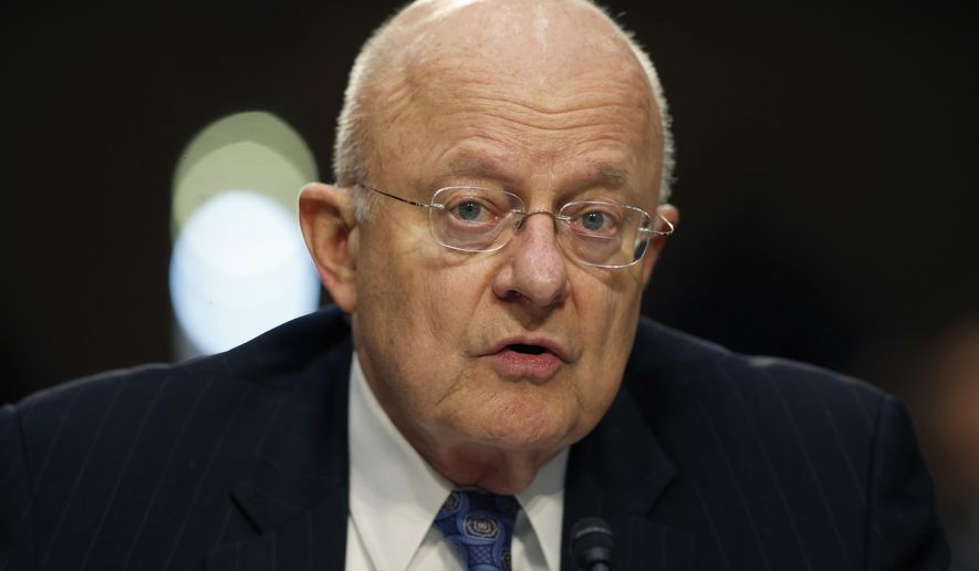 FILE - In this Feb. 9, 2016, file photo, National Intelligence Director James Clapper speaks on Capitol Hill in Washington. Clapper is among top U.S. intelligence officials set to testify on Jan. 5, 2017, at a Senate hearing to be dominated by accusations Russia meddled in America’s presidential election to help Donald Trump win. (AP Photo/Alex Brandon, File)