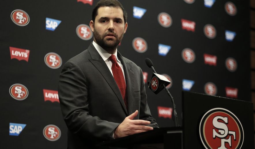 FILE - In this Monday, Jan. 4, 2016, file photo, San Francisco 49ers Chief Executive Officer Jed York gestures while speaking to reporters during a media conference in Santa Clara, Calif. A look at the positives, negatives about each of the 6 NFL coaching vacancies, from the best (Broncos) to the worst (49ers). Why it&#39;s a good gig: Hmmmm. San Francisco&#39;s a terrific city? The stadium is relatively new? There&#39;s nowhere to go but up? (AP Photo/Ben Margot, File)