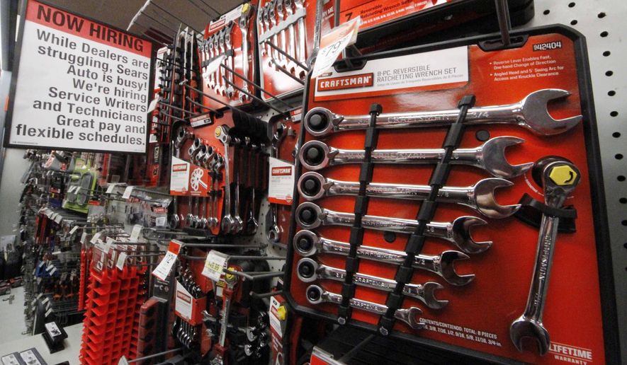 FILE - A May 18, 2011 file photo shows an assortment of Craftsman wrenches at a Sears store in Bethel Park, Pa. Sears is selling its well-known Craftsman brand to Stanley Black &amp;amp; Decker Inc., which plans to grow the tool brand by selling its products at more stores. Shares of Hoffman Estates, Illinois-based Sears Holdings Corp shares rose 7.5 percent to $11.14 before the stock market open Thursday, Jan. 5, 2017.  (AP Photo/Gene J. Puskar, File)