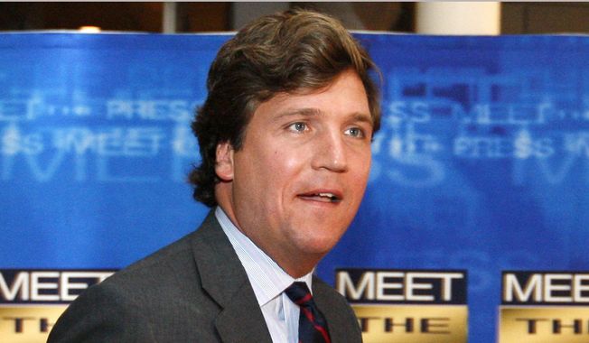 In this Nov. 17, 2007, file photo, political commentator Tucker Carlson arrives for the 60th anniversary celebration of NBC&#x27;s &quot;Meet the Press&quot; at the Newseum in Washington. (AP Photo/Charles Dharapak, File)