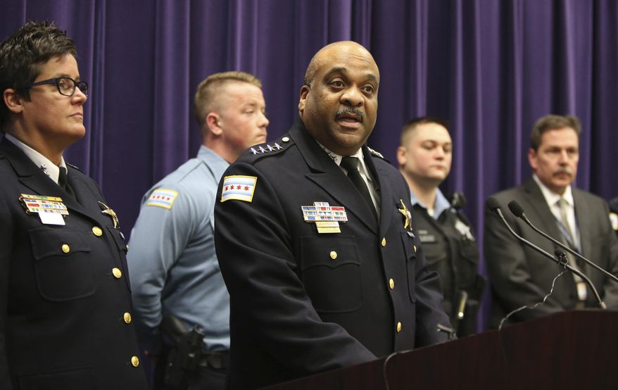 Chicago Police Superintendent Eddie Johnson speaks during a news conference Thursday, Jan. 5, 2017, on the hate crime and other charges filed against four individuals for an attack on a man that was captured on a Facebook video. (Antonio Perez/Chicago Tribune via AP)