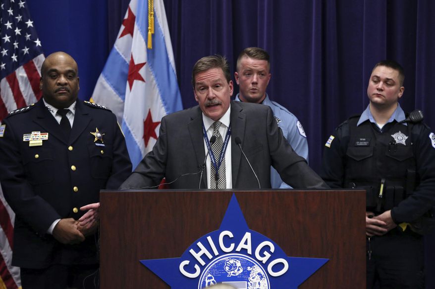 Chicago Police Commander Kevin Duffin speaks during a news conference, Thursday, Jan. 5, 2017, on the hate crime and other charges filed against four individuals for an attack on a man that was captured on a Facebook video. (Antonio Perez/Chicago Tribune via AP)