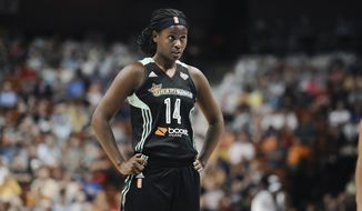 FILE - In this Aug. 29, 2015, file photo, New York Liberty&#39;s Sugar Rodgers is shown during the first half of a WNBA basketball game against the Connecticut Sun, in Uncasville, Conn. The New York Liberty guard traveled to Turkey this past fall after the WNBA season ended to play basketball there. She had spent a few years bouncing around other foreign leagues, then signed with Osmaniye _ a team about two hours from the Syrian border. She lasted a month in the country town where she was living before returning to Virginia in November. “I heard about a bombing that killed 17 people about two hours away and right there I was like I don&#39;t want to stay,” Rodgers said. (AP Photo/Jessica Hill, File)