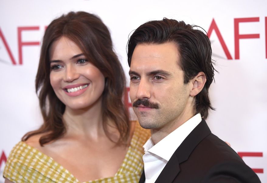 Mandy Moore, left, and Milo Ventimiglia arrive at the AFI Awards at the Four Seasons Hotel on Friday, Jan. 6, 2017, in Los Angeles. (Photo by Chris Pizzello/Invision/AP)