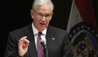 FILE - In this May 13, 2016 file photo, Missouri Gov. Jay Nixon speaks during a news conference at the conclusion of the legislative session at the Capitol in Jefferson City, Mo. Nixon has granted more pardons than any other Missouri governor in the past 30 years. The Democrat&#39;s eight years as governor will come to an end Monday, Jan. 10, 2017, when he is succeeded by Republican Gov.-elect Eric Greitens. (AP Photo/Jeff Roberson, File)