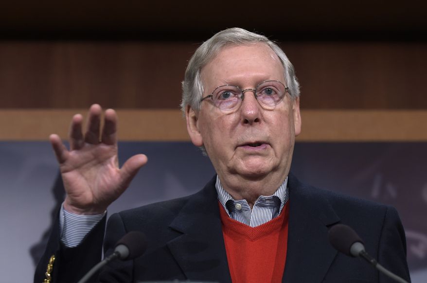 FILE - In this Dec. 12, 2016, file photo, Senate Majority Leader Mitch McConnell of Ky., speaks during a news conference on Capitol Hill in Washington. The government's ethics office says several of President-elect Donald Trump's Cabinet choices have not completed a review to avoid conflicts of interest even as Senate Republicans move rapidly to hold at least nine confirmation hearings next week. In a letter to Senate leaders, Walter Shaub, the director of the Office of Government Ethics, described the current status of several nominees, many of whom are billionaires and millionaires, in the ethics process and expressed concern about the lack of ethics reviews just days from committee hearings. (AP Photo/Susan Walsh, File)