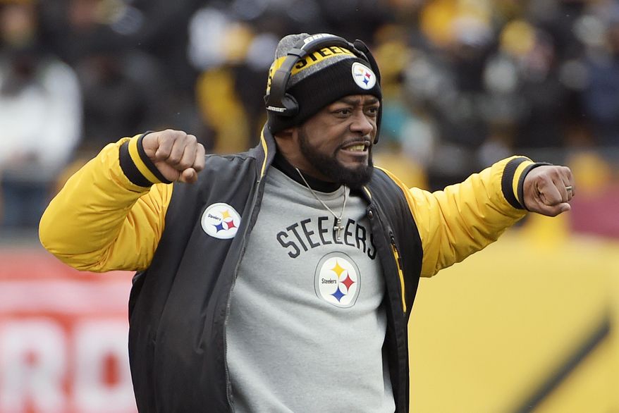 Pittsburgh Steelers head coach Mike Tomlin reacts on the sideline during the first half of an AFC wildc-ard NFL football game against the Miami Dolphins in Pittsburgh, Sunday, Jan. 8, 2017. (AP Photo/Fred Vuich)