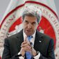 Then-Secretary of State John Kerry speaks during a conference on climate change and innovation in clean energy at the Massachusetts Institute of Technology in Cambridge, Mass., Monday, Jan. 9, 2017. (Associated Press) **FILE**