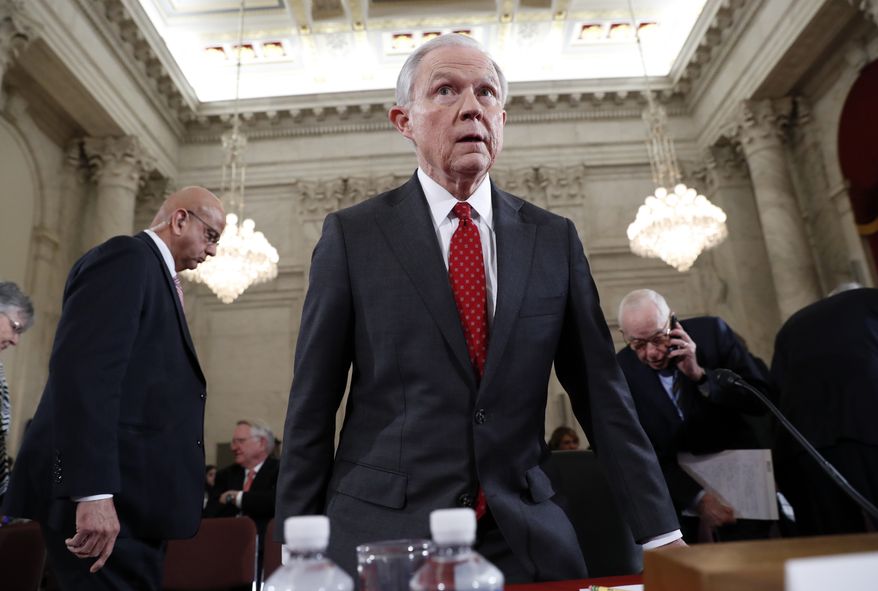 Attorney General-designate, Sen. Jeff Sessions, R-Ala., takes his seat on Capitol Hill in Washington, Tuesday, Jan. 10, 2017, after a break in his confirmation hearing before the Senate Judiciary Committee. (AP Photo/Alex Brandon)