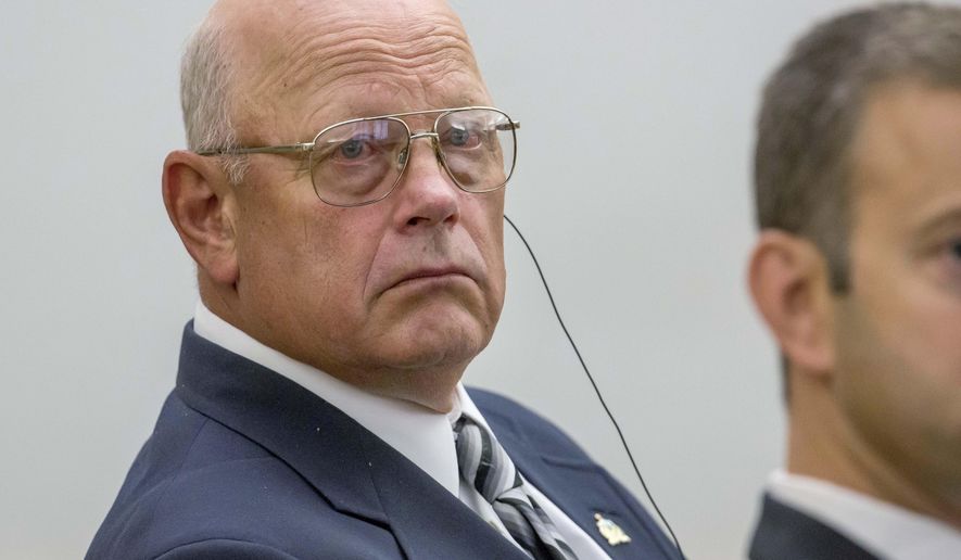 FILE - In a Wednesday, June 15, 2016 file photo, Vermont state Sen. Norman McAllister sits in court during the first day of his trial on two counts of sexual assault, in St. Albans, Vt. McAllister, the former Vermont lawmaker accused of forcing a woman to have sex for rent, has agreed to a plea deal Tuesday, Jan. 10, 2017, and faces possible prison time. (Gregory J. Lamoureux/County Courier via AP, Pool, File)
