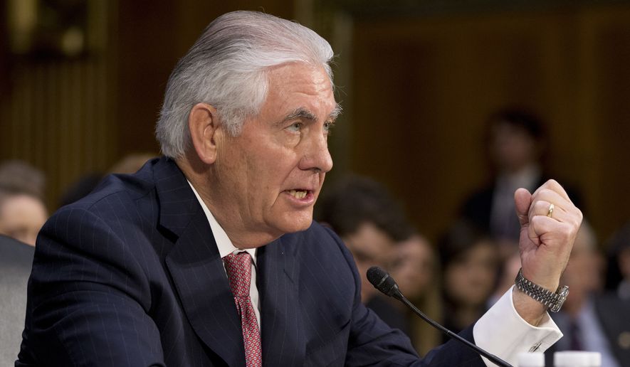 Secretary of State-designate Rex Tillerson testifies on Capitol Hill in Washington, Wednesday, Jan. 11, 2017, at his confirmation hearing before the Senate Foreign Relations Committee. (AP Photo/Steve Helber)