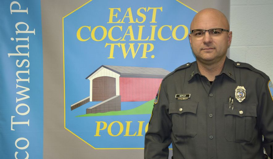 In this photo provided by the East Cocalico Township Police Department, Sgt. Darrick Keppley poses Wednesday, Jan. 11, 2017, in Denver, Pa. On Saturday, Jan. 7, 2017, Keppley drove a surgeon, an assistant and a donated liver about 60 miles to a transplant operation already underway in Philadelphia, after their vehicle skidded off an icy Lancaster County roadway en route from York, Pa. (East Cocalico Township Police Department via AP)