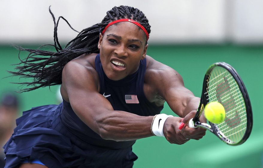 ADVANCE FOR WEEKEND EDITIONS JAN. 14-15 - FILE  - In this Sunday, Aug. 7, 2016 file photo, Serena Williams, of the United States, reaches for a return against Daria Gavrilova, of Australia, at the 2016 Summer Olympics in Rio de Janeiro, Brazil. Serena Williams left Australia last year as a beaten finalist, missing her chance to equal Steffi Graf&#x27;s record for most Grand Slam singles titles in the Open era. Williams matched Graf&#x27;s 22 by winning Wimbledon, and the six-time Australian Open champion returns to Melbourne Park aiming to secure the modern mark outright. (AP Photo/Charles Krupa, File)