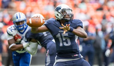 September 17, 2016: Howard Bison quarterback Kalen Johnson (15) drops back to pass in the AT&amp;T Nation&#39;s Football Classic featuring the Howard University Bison and the Hampton University Pirates in Washington, D.C. Photo credit Cory Royster/Cal Sport Media (Cal Sport Media via AP Images)