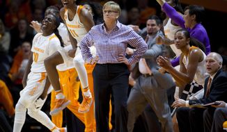 Tennessee head coach Holly Warlick watches a play during an NCAA college basketball game in Knoxville, Tenn., Monday, Jan. 16, 2017. (Saul Young/Knoxville News Sentinel via AP)
