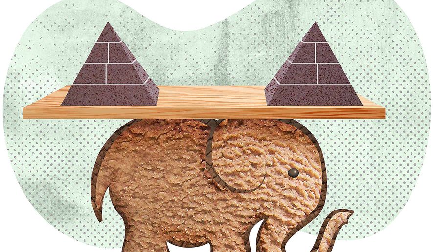 Elephant With Two Pyramids Illustration by Greg Groesch/The Washington Times
