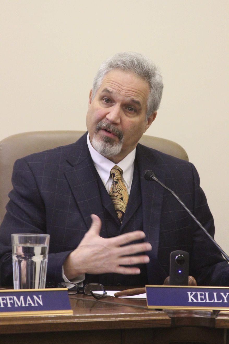Senate President Pete Kelly, R-Fairbanks, discusses the Senate Majority's budget priorities ahead of the start of the Alaska legislative session Tuesday, Jan. 17, 2017, in Juneau, Alaska. The state's multibillion dollar budget deficit is expected to dominate this year's session. (AP Photo/Mark Thiessen)