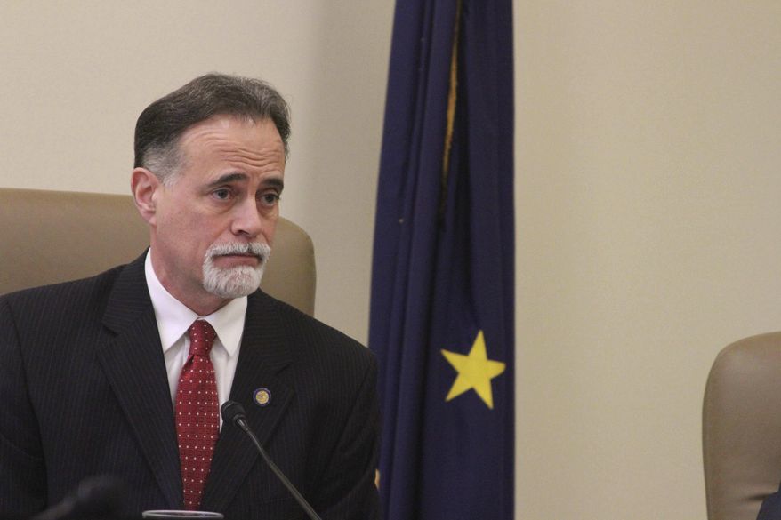 State Sen. Peter Micciche, R-Soldotna, discusses the Senate Majority's budget priorities ahead of the start of the Alaska legislative session Tuesday, Jan. 17, 2017, in Juneau, Alaska. The state's multibillion dollar budget deficit is expected to dominate this year's session. (AP Photo/Mark Thiessen)