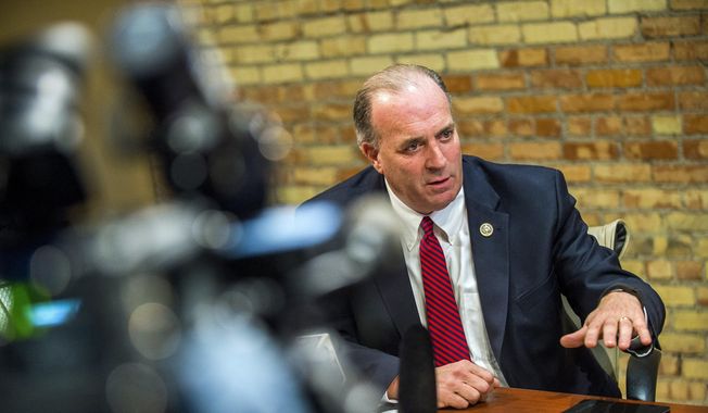 U.S. Rep. Dan Kildee, D-Flint Township, speaks about the continued necessity of a solution for the Flint water crisis hours prior to Michigan Gov. Rick Snyder&#x27;s State of the State Address, Tuesday, Jan. 17, 2017 in Lansing, Mich. (Jake May/The Flint Journal-MLive.com via AP) ** FILE **