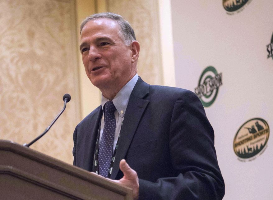 National Shooting Sports Foundation President and CEO Steve Sanetti discusses an initiative with the American Foundation for Suicide Prevention, Tuesday, Jan. 17, 2017, in Las Vegas. It’s a difficult topic to discuss and an even tougher one to fix, fraught with politics and societal stigmas: people who kill themselves with a gun. But now two unlikely allies, the gun industry and a leading suicide prevention group, are coming together to tackle it. (AP Photo/Lisa Marie Pane)