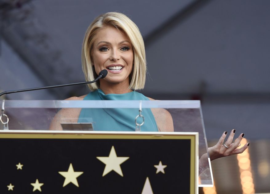 FILE - In this Oct. 12, 2015, file photo, Kelly Ripa addresses the crowd during a ceremony honoring her with a star on the Hollywood Walk of Fame in Los Angeles. Ripa, singer Wyclef Jean and soccer pro Carli Lloyd are among the 15 newest members of the New Jersey Hall of Fame, the group announced Tuesday, Jan. 17, 2017. (Photo by Chris Pizzello/Invision/AP, File)