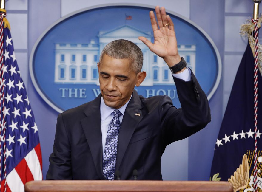 President Barack Obama waves at the conclusion of his final presidential news conference, Wednesday, Jan. 18, 2017, in the briefing room of the white House in Washington. (AP Photo/Pablo Martinez Monsivais)