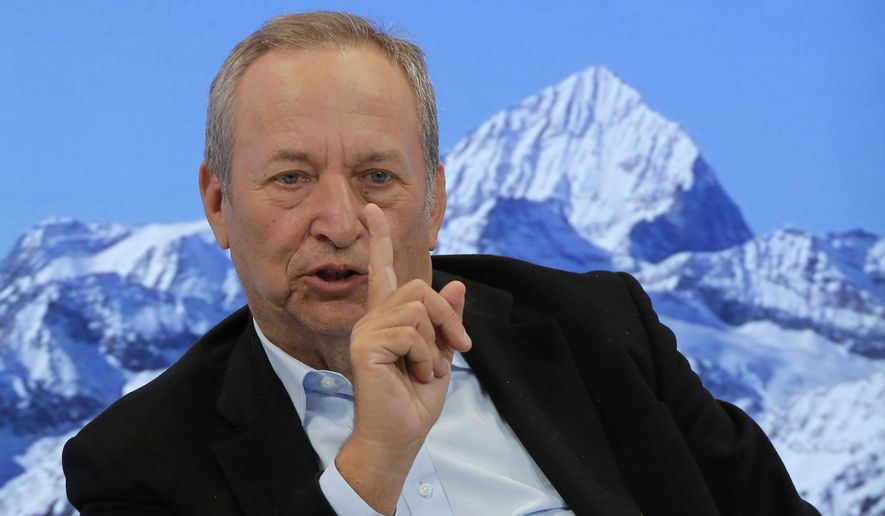 U.S. economist Larry Summers speaks during a panel on the second day of the annual meeting of the World Economic Forum in Davos, Switzerland, Wednesday, Jan. 18, 2017. (AP Photo/Michel Euler) ** FILE **