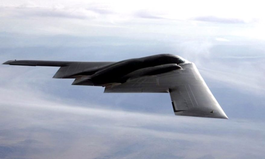 A B-2 Spirit multi-role bomber has a payload of 40,000 pounds and a ceiling of 50,000 feet. (U.S. Air Force)