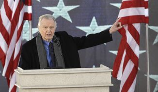 In this file photo, actor Jon Voight waves as he appears during a pre-Inaugural &quot;Make America Great Again! Welcome Celebration&quot; at the Lincoln Memorial in Washington, Thursday, Jan. 19, 2017. (AP Photo/David J. Phillip) **FILE**