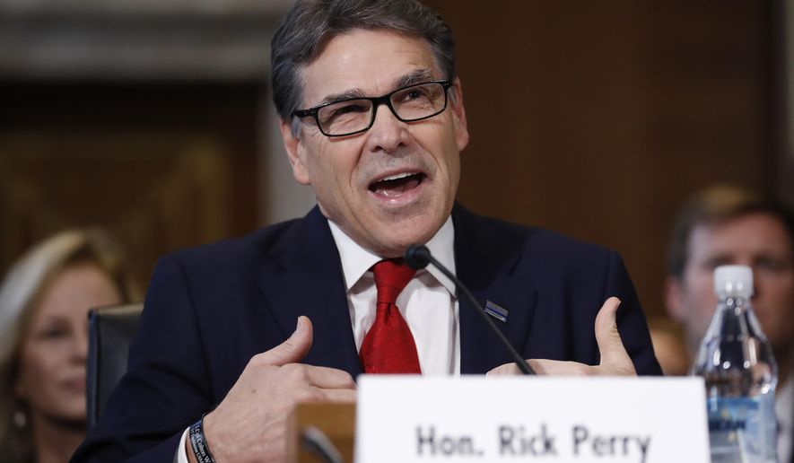 Energy Secretary-designate, former Texas Gov. Rick Perry, testifies on Capitol Hill in Washington, Thursday, Jan. 19, 2017, at his confirmation hearing before the Senate Energy and Natural Resources Committee. (AP Photo/Carolyn Kaster) ** FILE **
