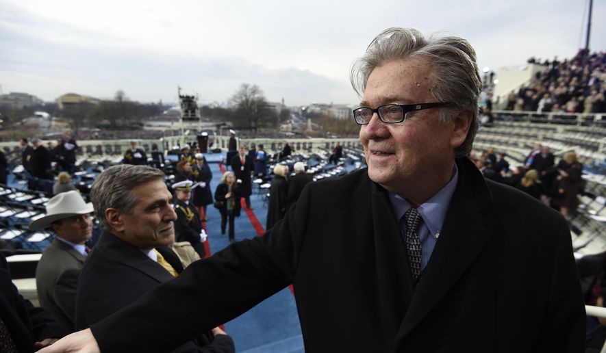 Steve Bannon, appointed chief strategist and senior counselor to President-elect Donald Trump, arrives on Capitol Hill in Washington, Friday, Jan. 20, 2017, for the presidential Inauguration of Trump. (Saul Loeb/Pool Photo via AP)