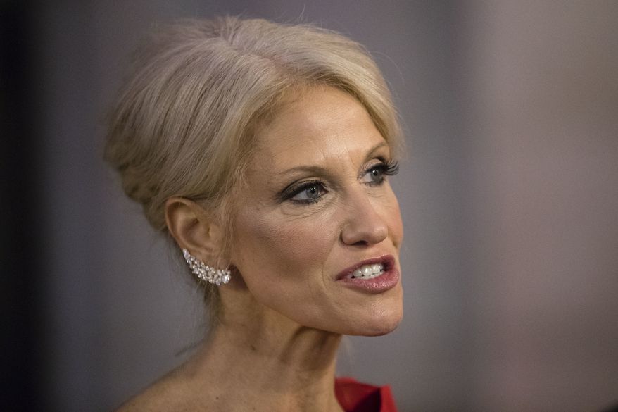 President-elect Donald Trump&#39;s adviser Kellyanne Conway speaks with members of the media as she arrives for a dinner at Union Station ahead of Friday&#39;s presidential inauguration, in Washington, Thursday, Jan. 19, 2017. (AP Photo/Matt Rourke) ** FILE **