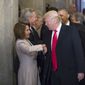 President-elect Donald Trump greets House Minority Leader Nancy Pelosi of Calif., and other Congressional leaders as he arrives for his inauguration ceremony on Capitol Hill in Washington, Friday, Jan. 20, 2017. (AP Photo/J. Scott Applewhite, Pool) ** FILE **