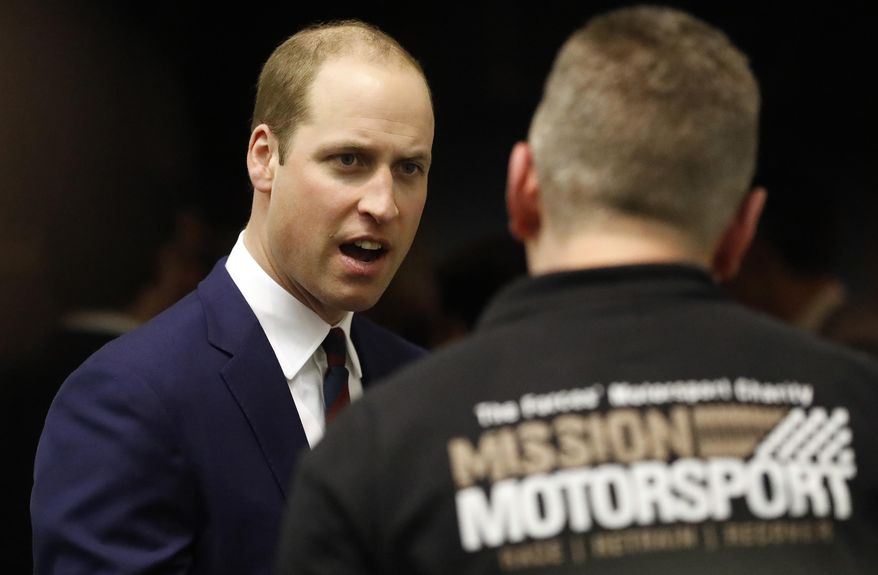 Britain's Prince William talks as he attends the inaugural Endeavour Fund Awards ceremony in London, Tuesday, Jan. 17, 2017. The Fund Awards ceremony will showcase endeavours from the past year, and celebrate excellence through awarding prizes to outstanding individuals who have excelled in their Endeavour Fund sporting challenges, and look forward to exciting future projects in 2017. (AP Photo/Frank Augstein, pool)