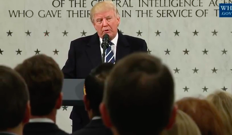Screen capture from a livestream of President Trump&#x27;s Jan. 21, 2017 remarks at CIA headquarters in Langley, Va. (YouTube)