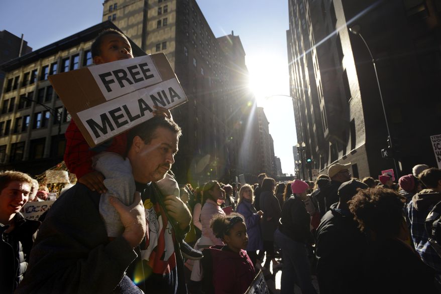 Protesters protest newly inaugurated President Donald Trump during a women's march Saturday, Jan. 21, 2017, in Chicago. (AP Photo/Paul Beaty)