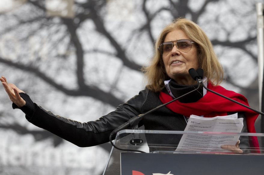 Writer and political activist Gloria Steinem speaks to the crowd during the Women's March on Washington, Saturday, Jan. 21, 2017 in Washington. (AP Photo/Jose Luis Magana)