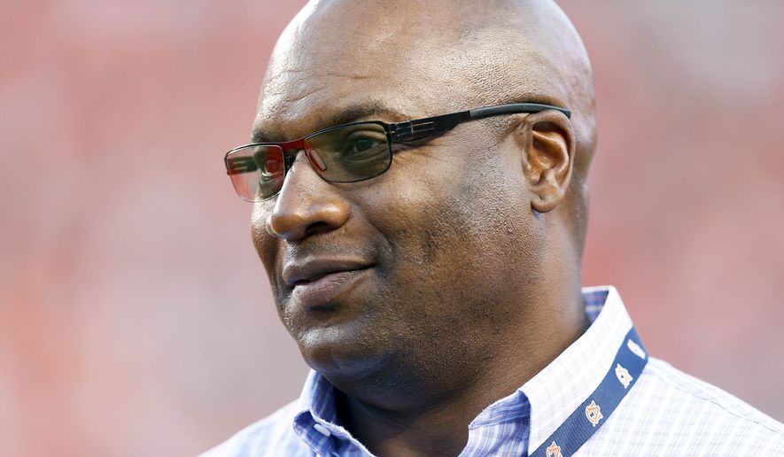 Former MLB and NFL player Bo Jackson, watches Auburn and Clemson practice before an NCAA college football game against Auburn, Saturday, Sept. 3, 2016, in Auburn, Ala. (AP Photo/Brynn Anderson)