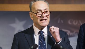 In this Jan. 5, 2017, file photo, Senate Minority Leader Charles Schumer of N.Y. speaks during a news conference on Capitol Hill in Washington. The inauguration of Donald Trump leaves Democrats facing a stark power deficit, not only in Washington but in states around the country. Republicans control the White House, Congress, almost two-thirds of statehouses and 32 legislatures. (AP Photo/Zach Gibson, File)