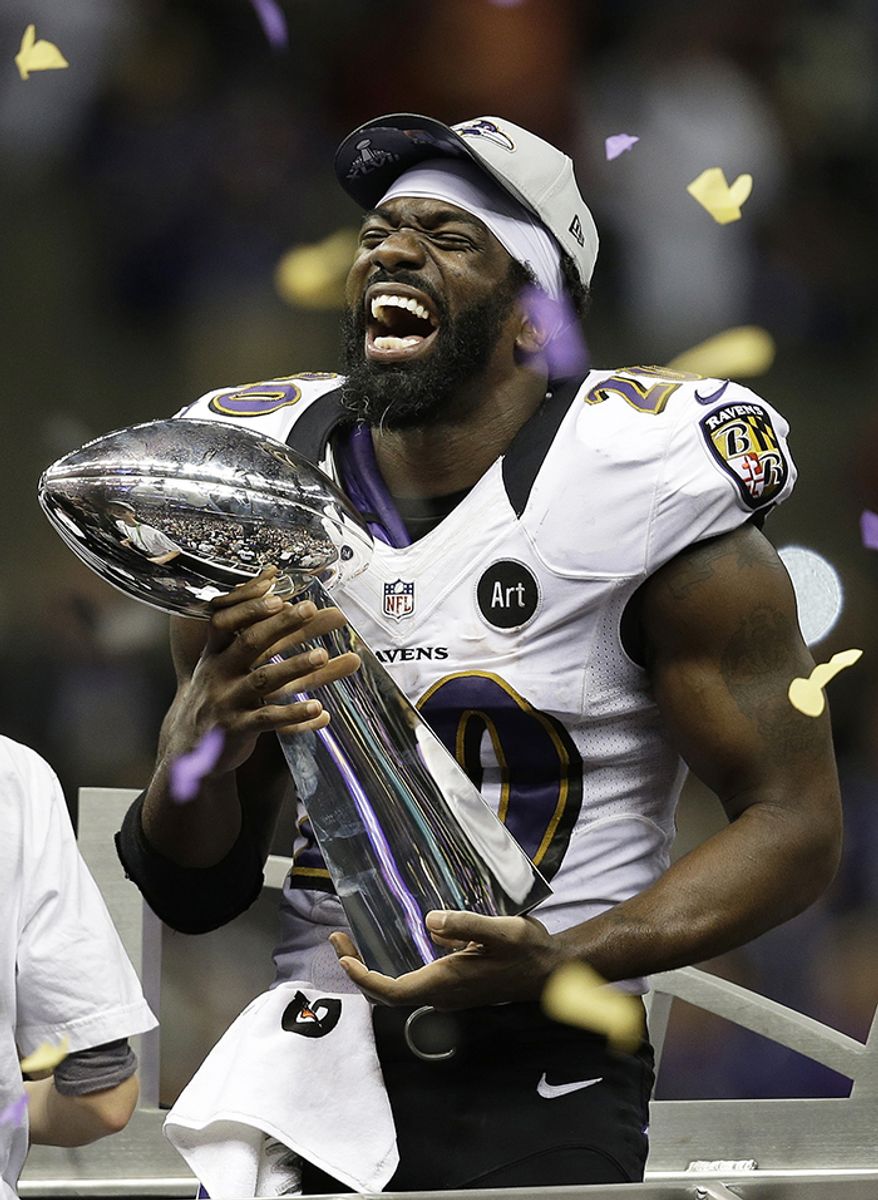 Baltimore Ravens - Super Bowl championships (2) 2000 (XXXV), 2012 (XLVII) Baltimore Ravens free safety Ed Reed (20) holds the Vince Lombardi Trophy after defeating the San Francisco 49ers in the NFL Super Bowl XLVII football game, in New Orleans. For nearly a decade, Ed Reed was the measuring stick for NFL safeties. The former Ravens star will be inducted into the team&#x27;s Ring of Honor on Sunday at halftime of Baltimore&#x27;s game against the St. Louis Rams. (AP Photo/Elaine Thompson, File)