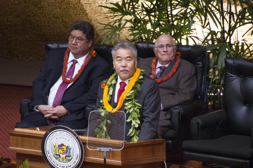 Hawaii Gov. David Ige delivers his State of State address on Monday, Jan. 23, 2017, in Honolulu. Ige talked to about the importance of education, housing and diversifying the economy in his annual address Monday. (Craig T. Kojima/The Star-Advertiser via AP)