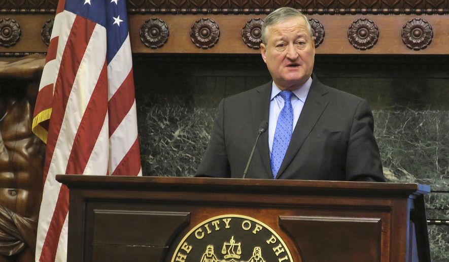 Philadelphia Mayor Jim Kenney discusses a report on racism in the city's Gayborhood on Monday, Jan. 23, 2017, at City Hall in Philadelphia. The Philadelphia Commission on Human Relations recommended Monday that bars and nonprofit organizations in Philadelphia's gay neighborhood undergo training for racial bias and hire more diverse staff, after a new city report found women, minorities and transgender people have felt unwelcome and unsafe in the Gayborhood for decades. (AP Photo/Errin Haines Whack)