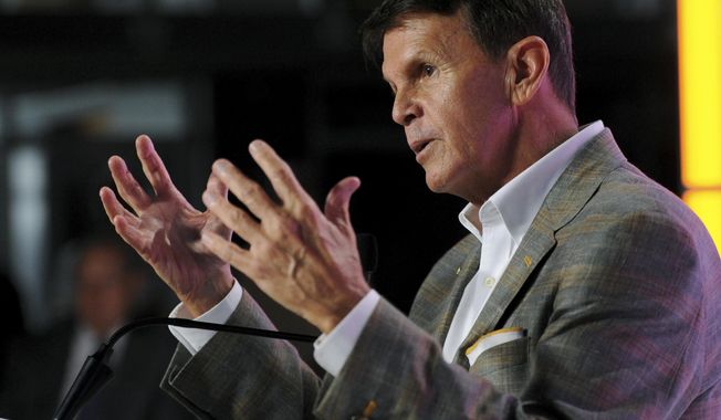 FILE -- In this Aug. 18, 2016 file photo, Tennessee athletic director Dave Hart announces his retirement in Knoxville, Tenn. Hart says he isn&#x27;t offering any recommendations regarding his potential successor but has confidence in the people making that choice. Hart announced in August that he was stepping down. His retirement takes effect June 30, though he could leave sooner depending on when his replacement is selected. (Michael Patrick/Knoxville News Sentinel via AP, File)