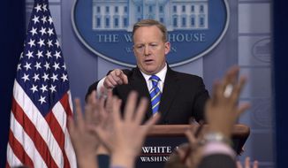 White House press secretary Sean Spicer calls on a reporter during the daily briefing at the White House in Washington, Tuesday, Jan. 24, 2017. Spicer answered questions about the Dakota Pipeline, infrastructure, jobs and other topics. (AP Photo/Susan Walsh)