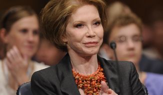 FILE - This June 24, 2009 file photo shows actress Mary Tyler Moore before the Senate Homeland Security and Governmental Affairs Committee hearing on Type 1 Diabetes Research on Capitol Hill in Washington. Moore died Wednesday, Jan. 25, 2017, at age 80. (AP Photo/Susan Walsh, File)