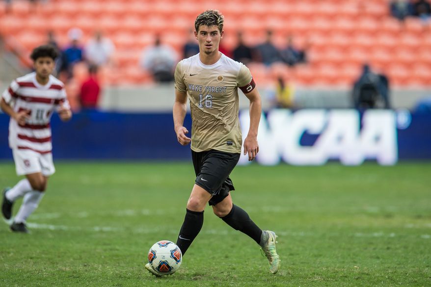 December 11, 2016: Wake Forest midfielder Ian Harkes (16) controls the ball during the 2nd overtime period of the NCAA men&#39;s soccer Championship game between the Wake Forest Demon Deacons and the Stanford Cardinal at BBVA Compass Stadium in Houston, TX. Stanford won 5-4 on a penalty kick shootout after two overtime periods ended with a 0-0 score...Trask Smith/CSM (Cal Sport Media via AP Images) **FILE**