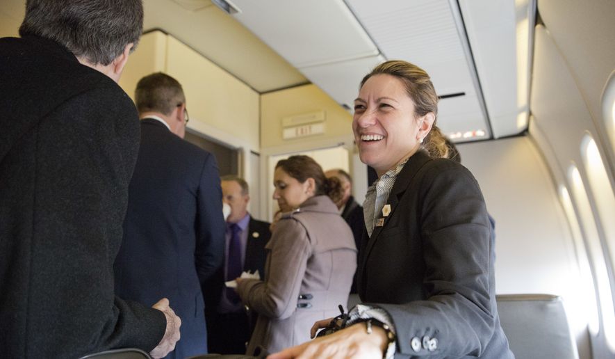 White House Official photographer Shealah Craighead talks with members of the media before President Donald Trump&#x27;s departure from Andrews Air Force One, Md., Thursday, Jan. 26, 2017, to Philadelphia. (AP Photo/Pablo Martinez Monsivais)