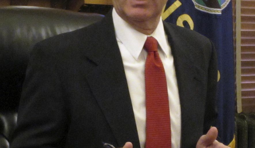 Kansas Gov. Sam Brownback answers questions from reporters about a special election in the 4th Congressional District, Tuesday, Jan. 24, 2017, at the Statehouse in Topeka, Kan. The special selection follows former U.S. Rep. Mike Pompeo's appointment as CIA director and is set for April 11, 2017 (AP Photo/John Hanna)