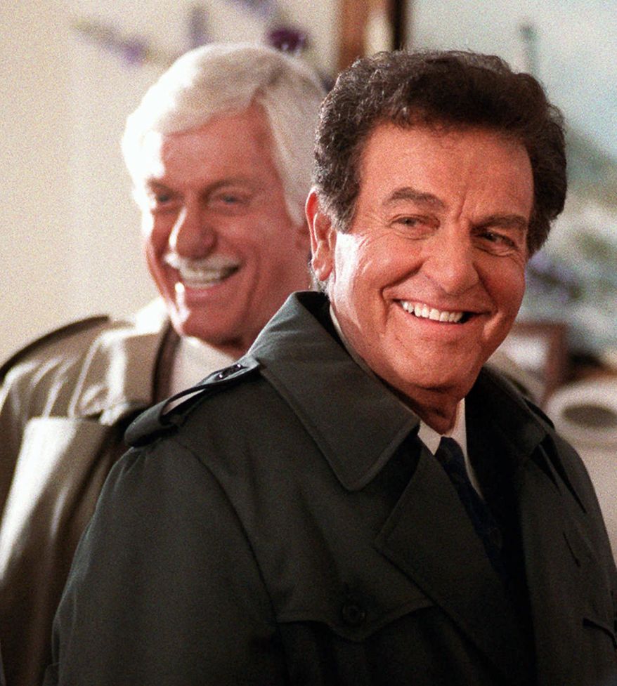 This Jan. 15, 1997, file photo, actor Mike Connors, right, appears with actor Dick Van Dyke during an episode of the television show &amp;quot;Diagnosis Murder,&amp;quot; in Los Angeles. Connors, who played a hard-hitting private eye on the long-running TV series &amp;quot;Mannix,&amp;quot; has died at age 91. His son-in-law, Mike Condon, says the actor died Thursday afternoon, Jan. 26, 2017, at a Los Angeles hospital from recently-diagnosed leukemia. (AP Photo/Chris Pizzello, File)