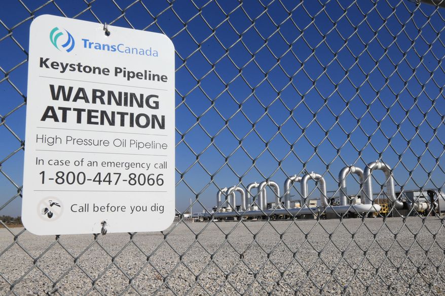 In this Nov. 3, 2015, file photo, the Keystone Steele City pumping station, into which the planned Keystone XL pipeline was to connect to, is seen in Steele City, Neb. TransCanada has quickly filed a new application to build Keystone XL, one of two big oil pipelines being given a second chance by President Donald Trump. (AP Photo/Nati Harnik, File)